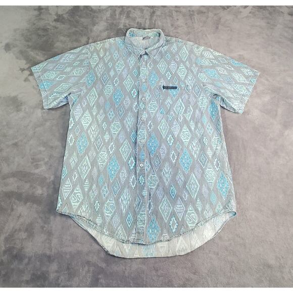 Quiksilver Other - Quiksilver Mens Sz XL Blue Geometric Button Up Short Sleeve Cotton Shirt C6-83